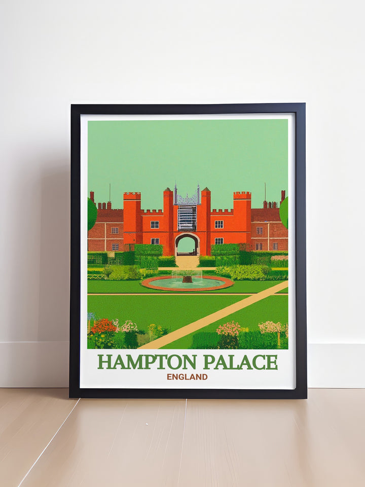 This Hampton Palace art print offers a detailed depiction of the palaces stunning facade, highlighting its historical significance and architectural brilliance. The print captures the intricate designs of the palace, from its grand entrance to the delicate stone carvings. Printed with fade resistant inks on premium paper, this art piece is perfect for anyone passionate about English history or looking to elevate their home decor with a touch of sophistication.