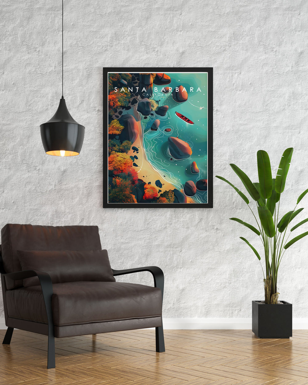 Butterfly Beach Modern Art and Santa Barbara Travel Print are ideal for gifts and home decor offering a colorful and detailed representation of the city with fine line art and soothing beach scenes for your living room or office