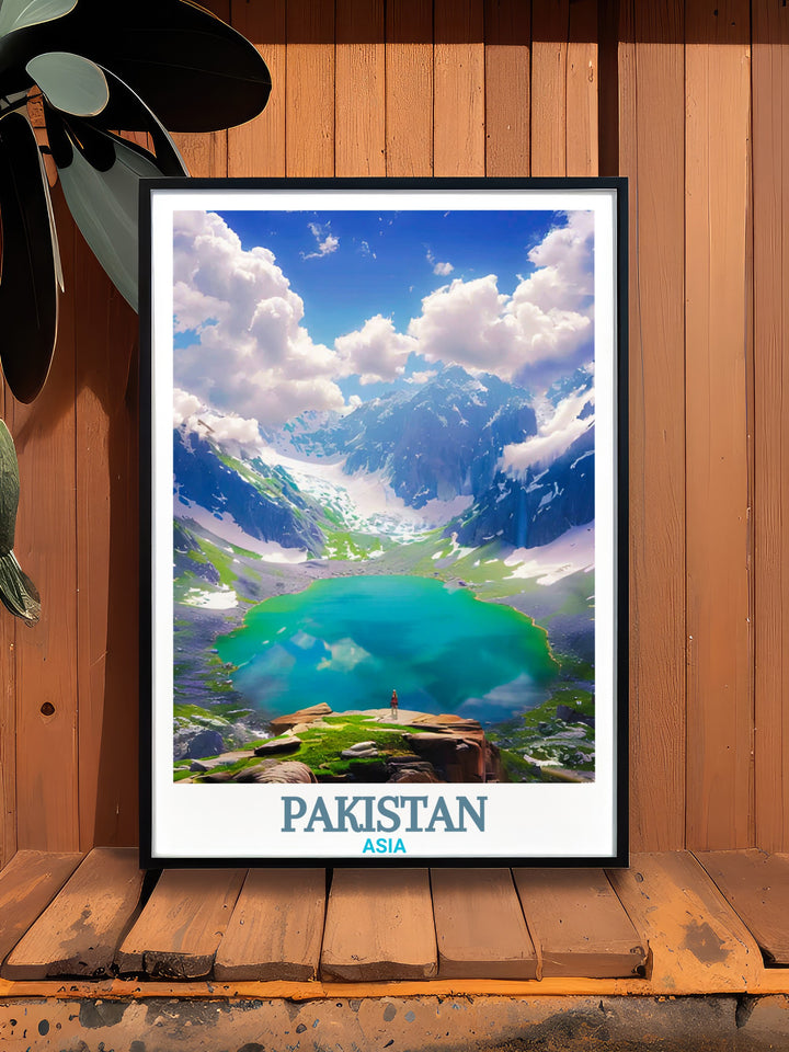 Unique Lahore Wall Art featuring the bustling life of Lahore city and the majestic Saif ul Muluk Lake creating a harmonious blend of cultural and natural beauty perfect for travel poster prints