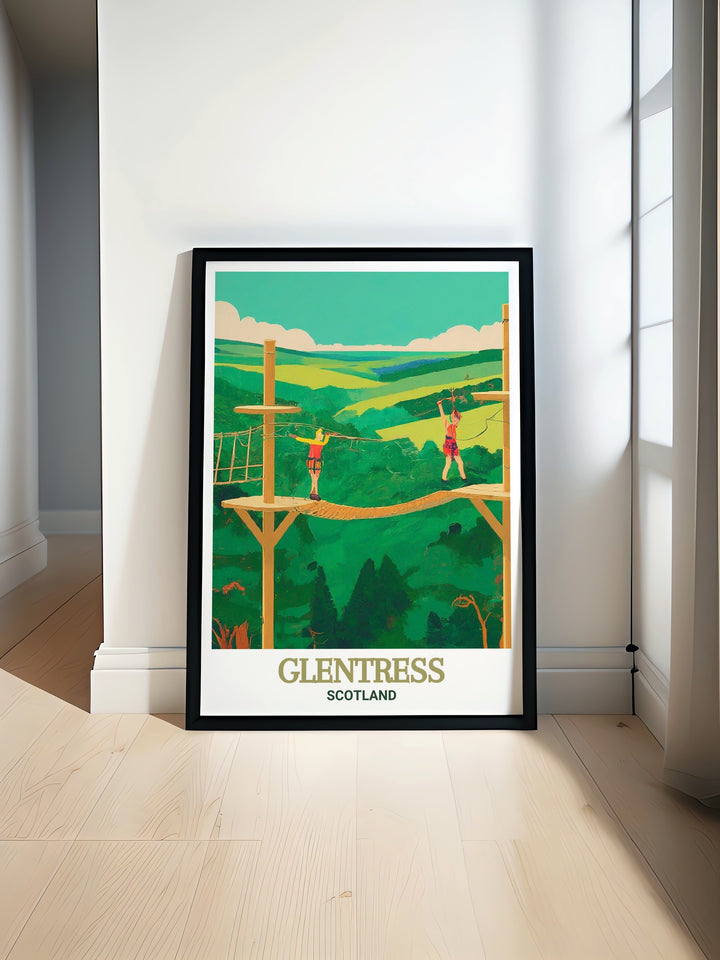 Glentress Mountain Bike Trail Centre art featuring Go Ape Peebles and the stunning Tweed Valley perfect for those who love outdoor adventures and want to bring the beauty of Scotland wall art and mountain biking into their home decor or office space