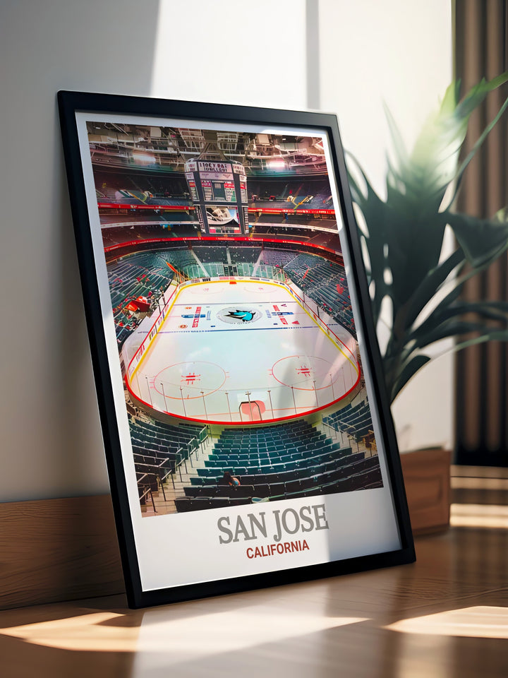 Canvas print of SAP Center, bringing the lively and energetic ambiance of San Joses premier arena into your home. This artwork celebrates the blend of culture, sports, and music that defines Californias entertainment scene.