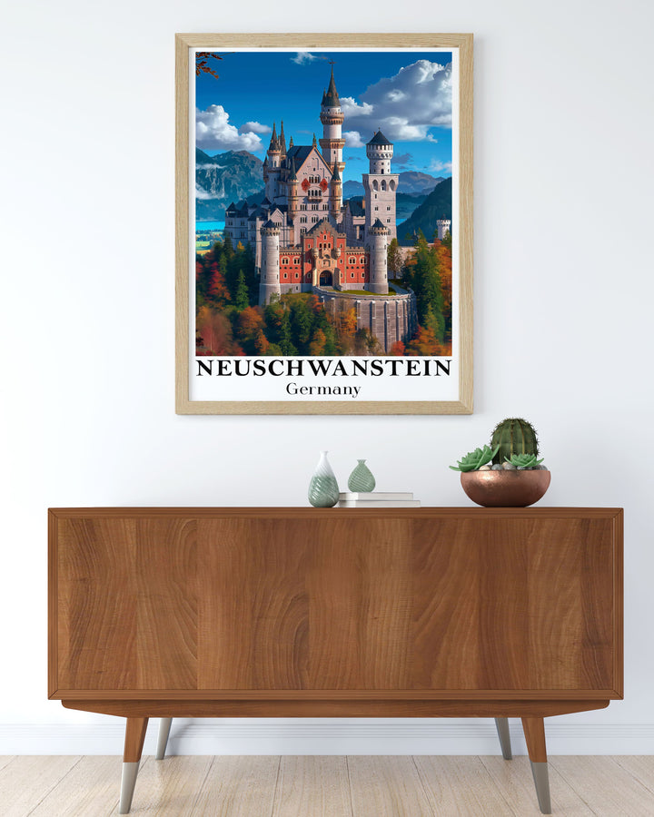 Stunning Neuschwanstein Castle artwork that captures the magic of this famous landmark. Ideal for home decor, this art print is a perfect addition to any room, offering elegance and sophistication.