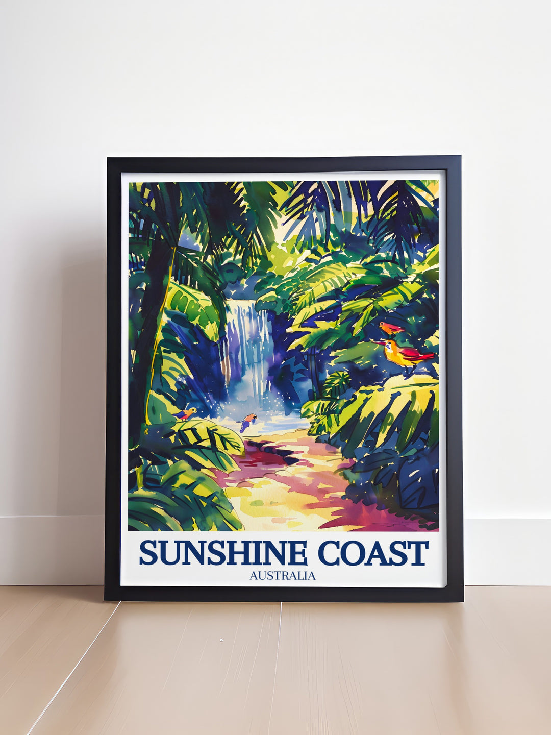 Stunning Sunshine Coast hinterland Twinfalls framed prints capturing the essence of Australias natural beauty perfect for modern home interiors and elegant decor