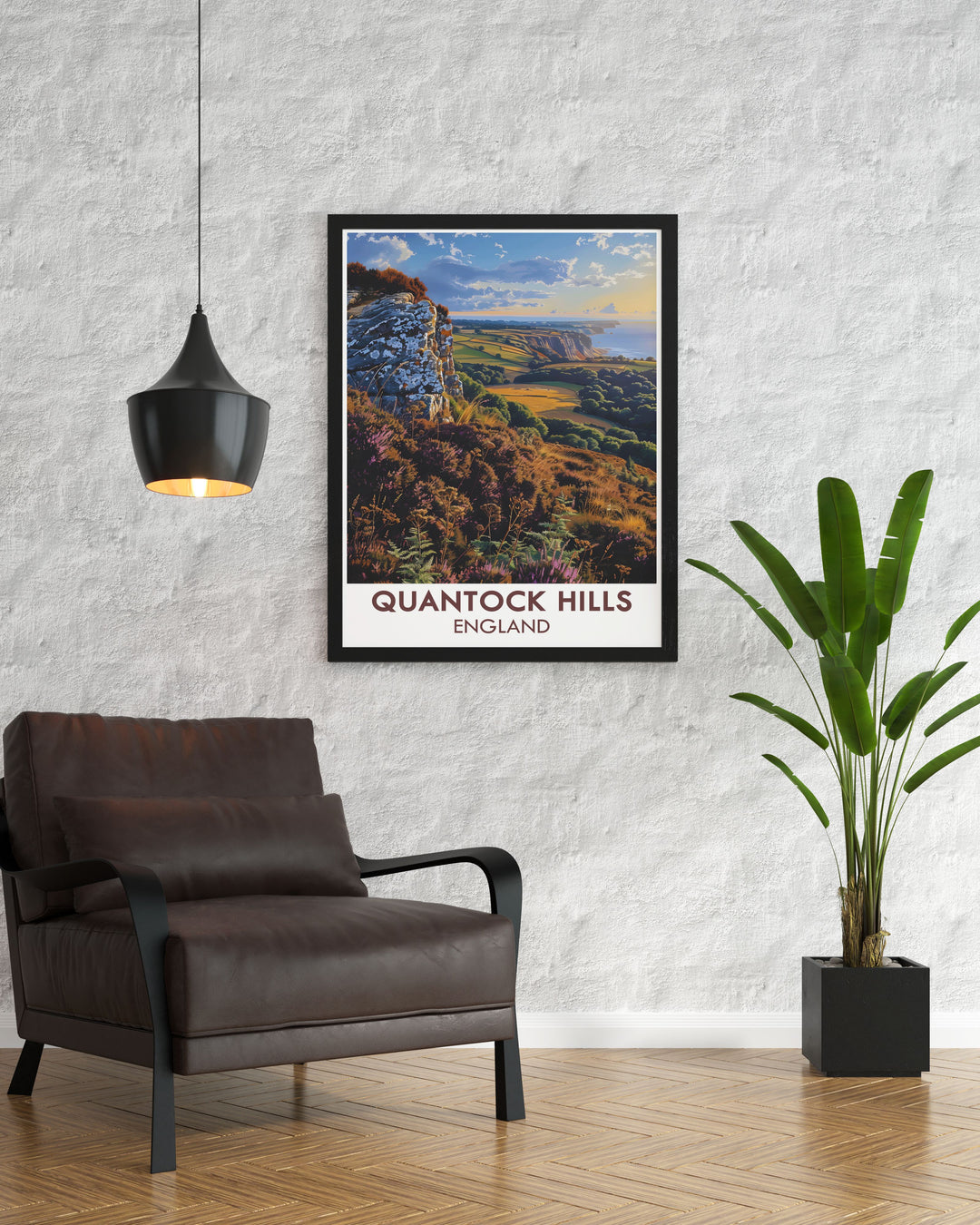 Wills Neck vintage travel poster featuring the tranquil landscapes of Quantock Hills and Somerset AONB ideal for adding a touch of rustic charm to any living space and capturing the essence of the Bristol Channel and The Quantocks.