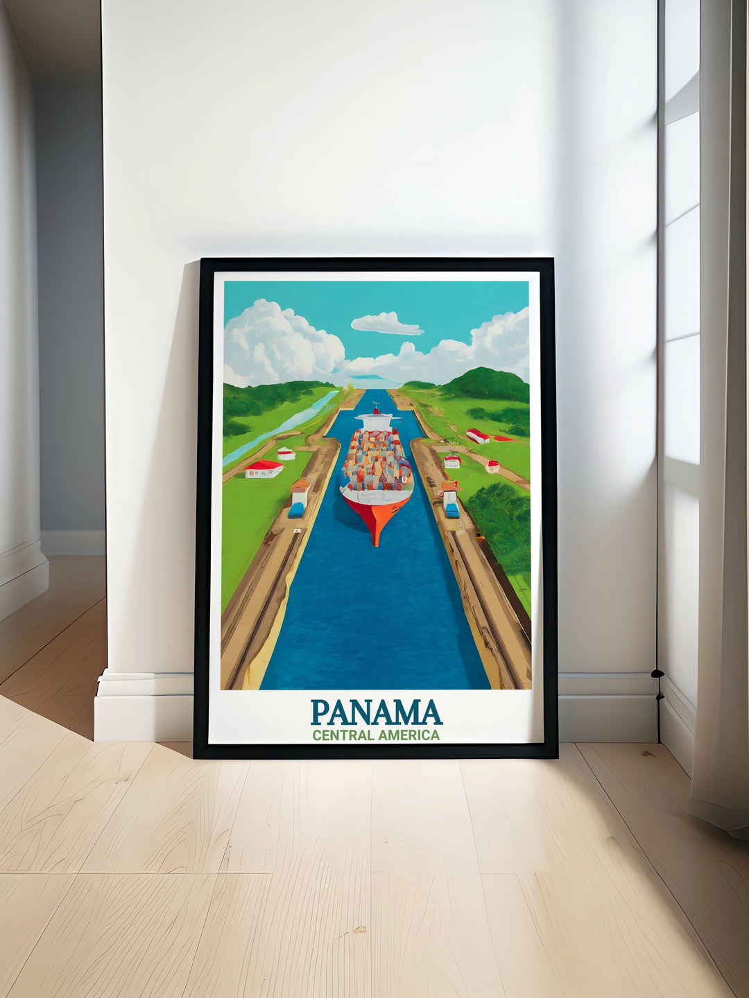 Celebrate the history of global trade with this Panama Canal art print. Its detailed design showcases the waterways iconic structure, making it a must have for any travel inspired collection.