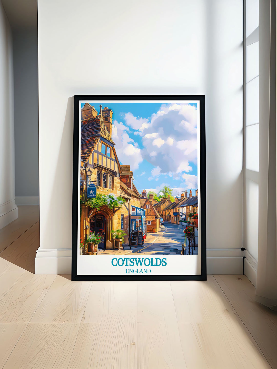 Explore the picturesque village of Chipping Campden with a travel poster that captures its historic streets and charming architecture, bringing the serene beauty of the Cotswolds into your home decor.