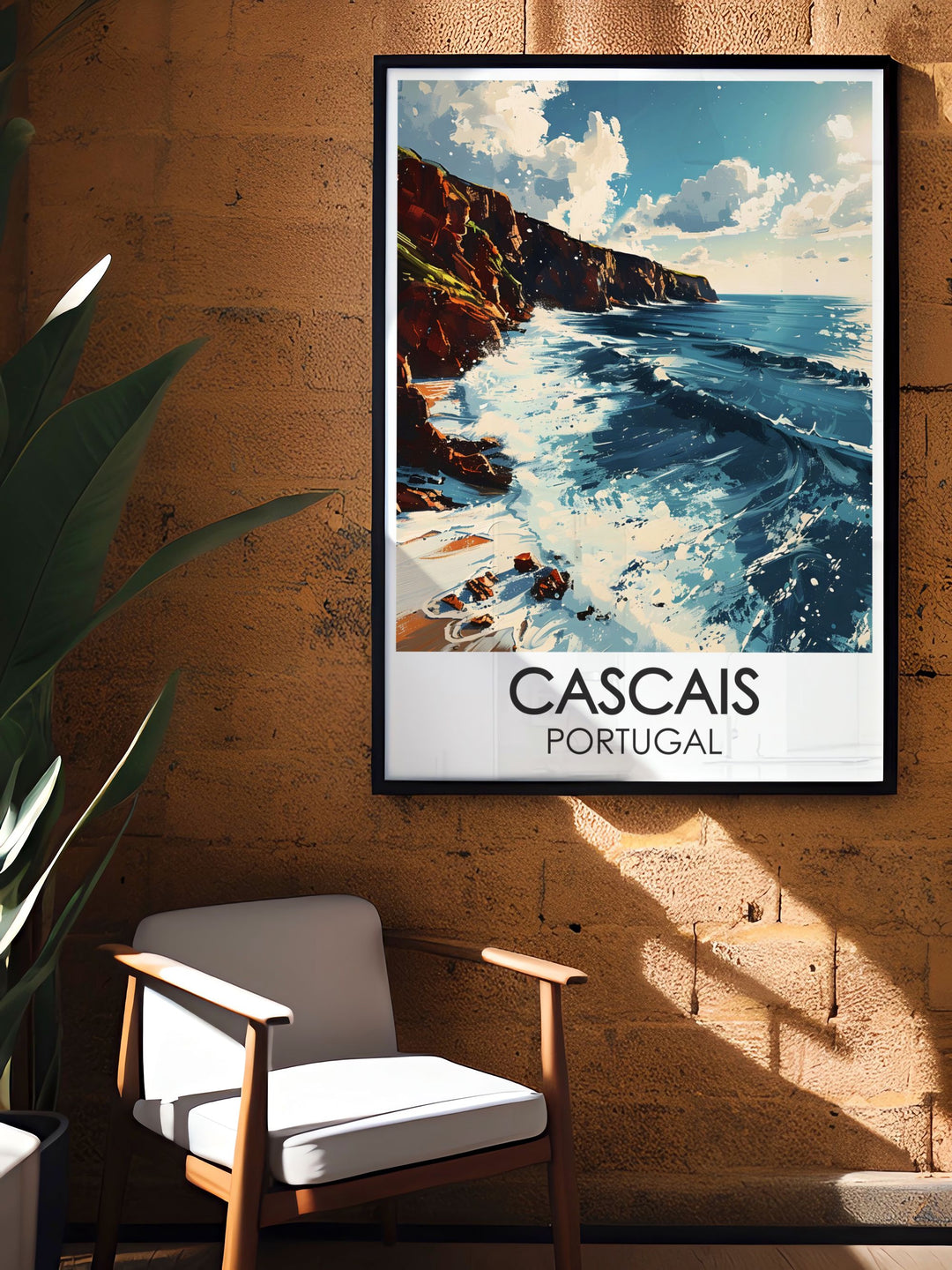 An artistic representation of Cascais Marina, highlighting the elegant yachts and vibrant waterfront that define this picturesque location in Portugal.