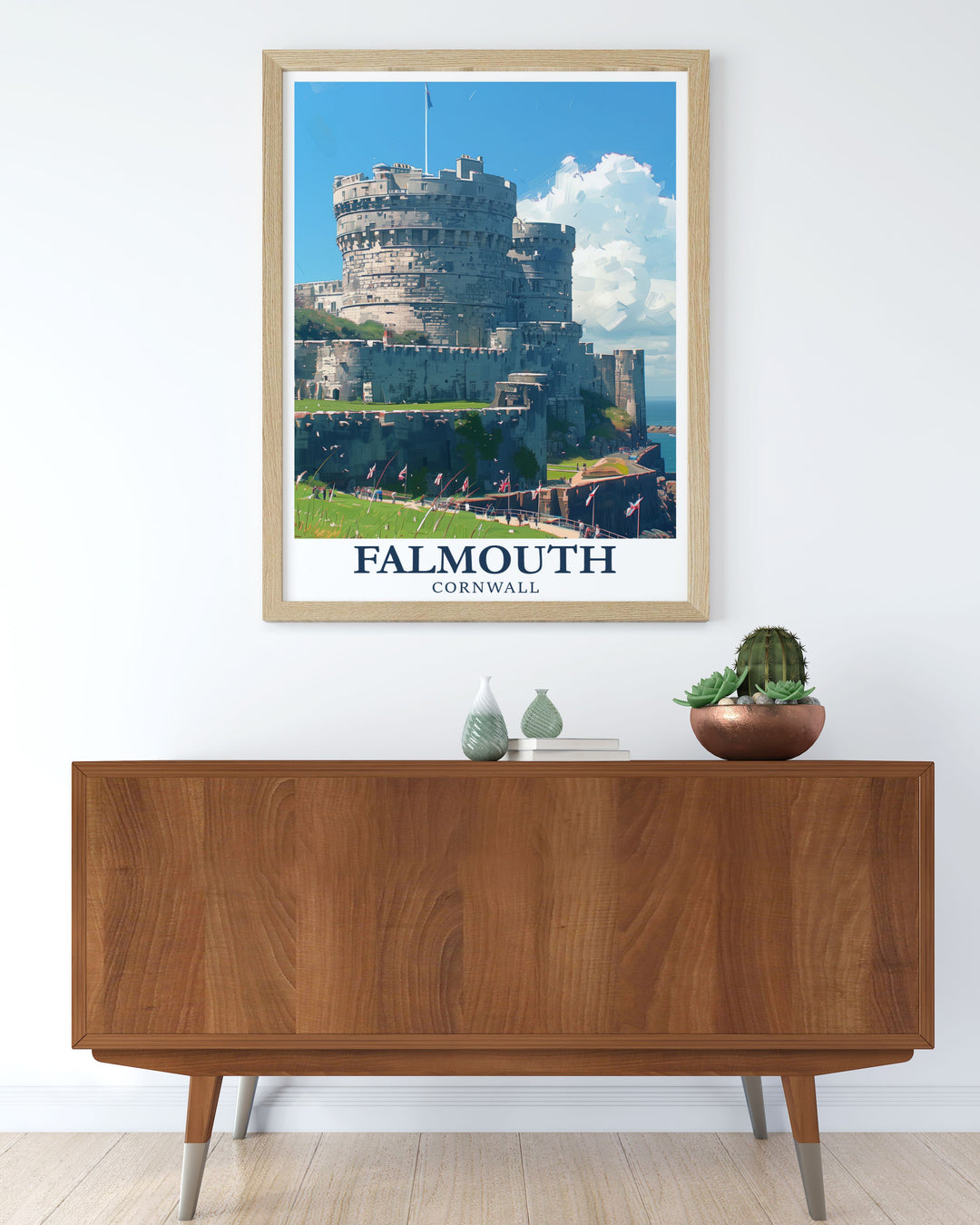Unique Pendennis Castle home decor print showcasing the iconic landmark in Falmouth, Cornwall. This artwork is a great choice for those who want to bring a piece of Cornwalls history into their interior design.