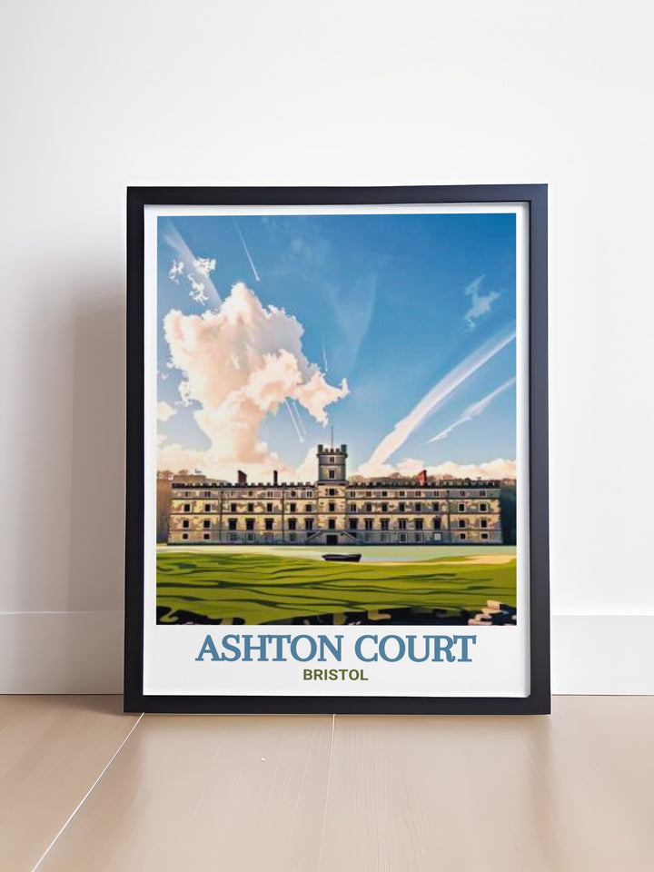 Ashton Court Mansion Modern Decor with a focus on mountain biking in Bristol. This print captures the rugged beauty of the Nova Trail MTB and the elegance of the mansion, making it an ideal choice for adventurous souls and cycling enthusiasts.