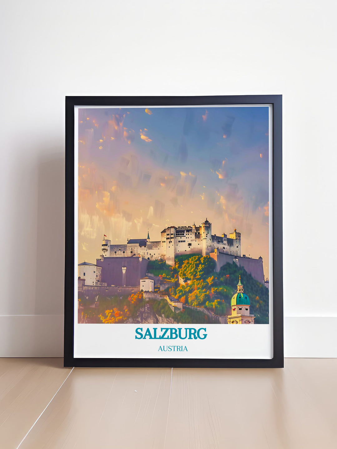 Austrian Ski Print and Zauchensee Poster featuring the iconic Hohensalzburg Fortress perfect for adding elegance and adventure to your home decor with modern prints that celebrate Austrias winter sports and historical landmarks