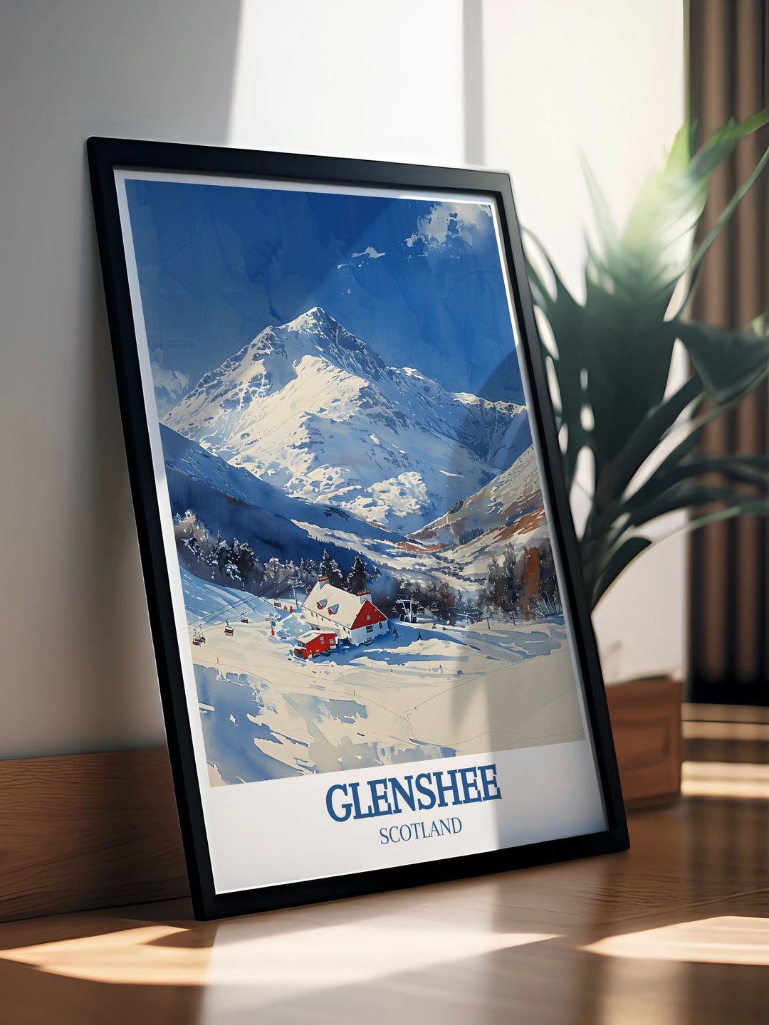 Showcasing the excitement of Glenshee, this poster is perfect for those who love winter sports. The detailed illustrations highlight the resorts trails and facilities, bringing the adventure of skiing in Scotland into your home.