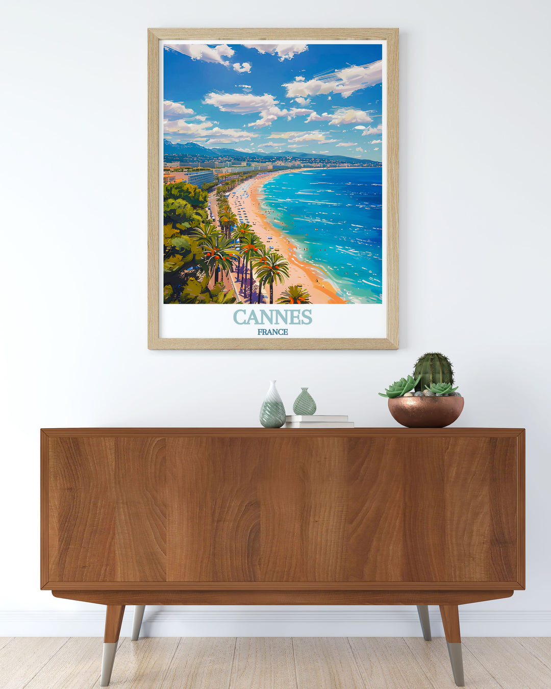 Elegant La Croisette artwork featuring the picturesque beauty of Cannes this France art print brings the charm and sophistication of French culture into your home a stunning piece of France travel art for your collection ideal for enhancing any interior space