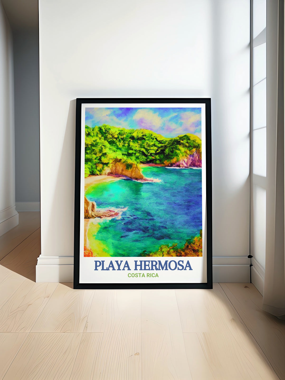 Costa Rica Wall Art featuring the serene Golfo de Papagayo with Playa Hermosa Poster capturing the tranquil beauty of the beach perfect for adding a tropical touch to any living space or as a thoughtful gift for travel and nature lovers