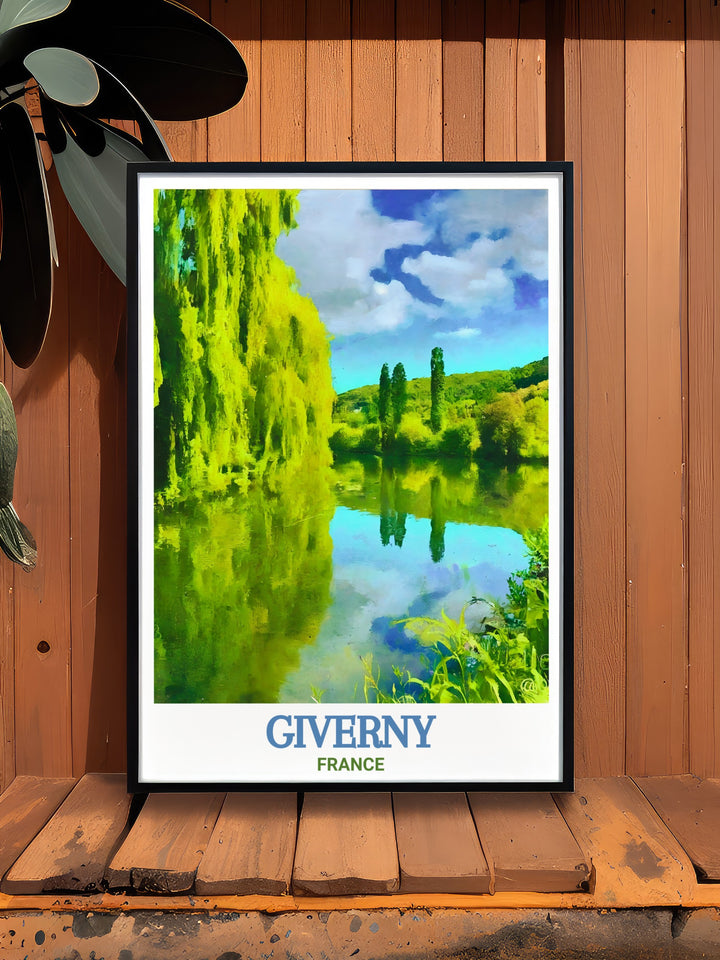 This France wall art transports you to Giverny, where the Seine River flows alongside the iconic gardens of Claude Monet. The soft colors and delicate details make this travel print a beautiful addition to any home.