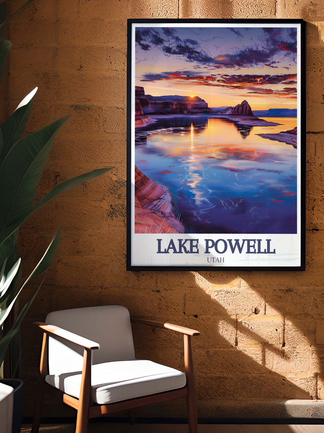 Bring the spirit of adventure into your home with this stunning Lake Powell travel poster. Featuring Glen Canyon cove and Padre Bay, this print is a must have for anyone who admires the natural beauty of the Southwest.