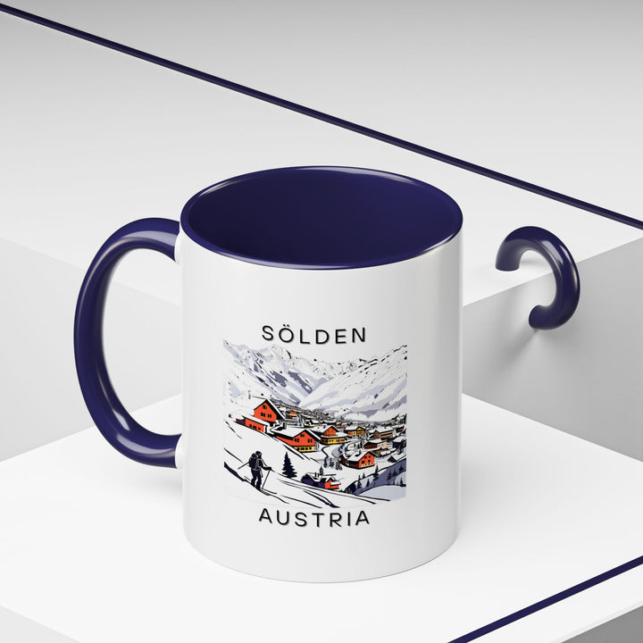 The Sölden Austria mug showcases the beauty of the Austrian Alps. Ideal for coffee or tea, this durable ceramic mug is perfect for everyday use. It makes a thoughtful gift for anyone who appreciates stunning mountain landscapes or loves to travel.