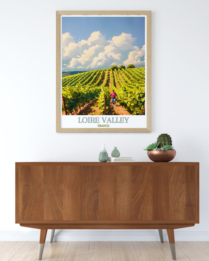 Enhance your home with this elegant wall art of Vineyards and Wineries from the Loire Valley. A perfect gift for wine lovers and travelers this France travel print adds sophistication and a touch of French charm to any room in your home.