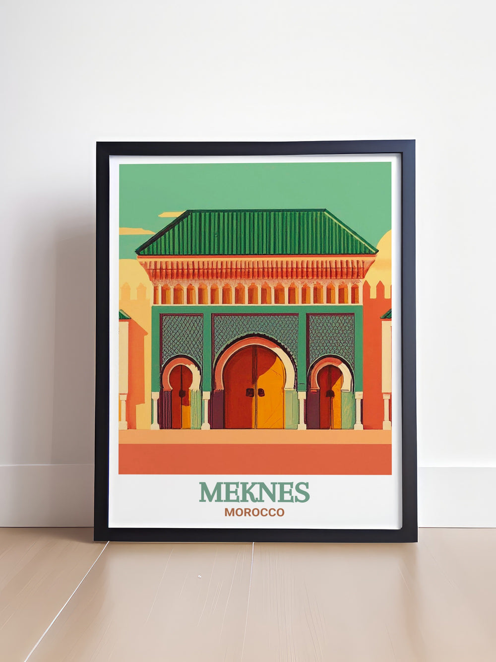 Experience the grandeur of Meknes with this Royal Palace art print a stunning representation of Morocco art perfect for gifts or as an elegant addition to your home decor this Morocco poster captures the architectural beauty and cultural significance of the Royal Palace