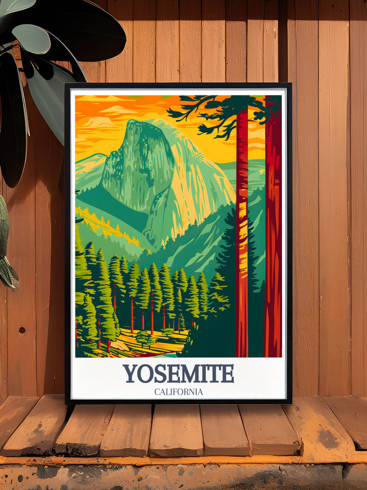 Snowboarding Print highlighting the excitement of Bear Valley Skiing with a stunning view of Half Dome and Yosemite Valley