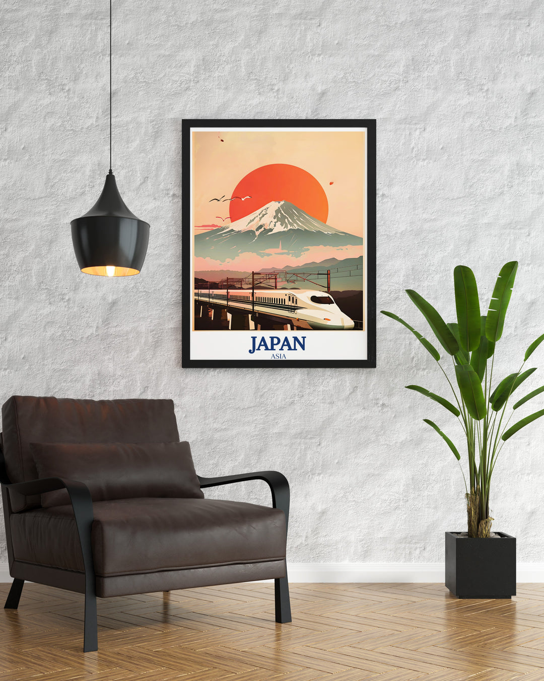 Mount Fuji poster print offering a serene view of Japans most famous peak. This travel art is a wonderful tribute to the natural beauty of Japan and is perfect for those who appreciate the tranquil majesty of Mount Fuji.