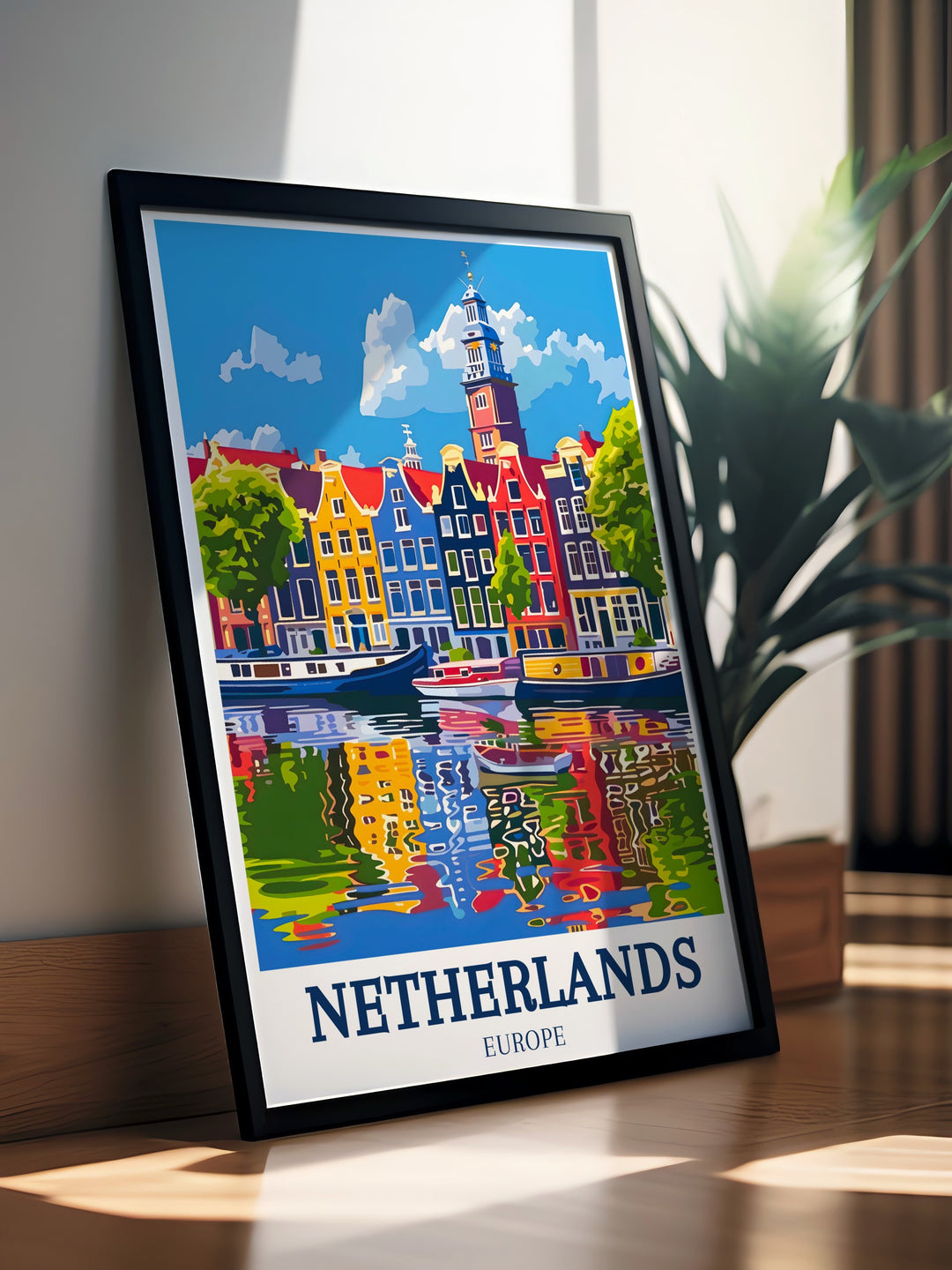 Captivating wall art of Amsterdam Canal Westerkerk designed to bring a touch of Dutch beauty into your home this Netherlands windmill print is perfect for adding a sophisticated and modern flair to your home or office decor