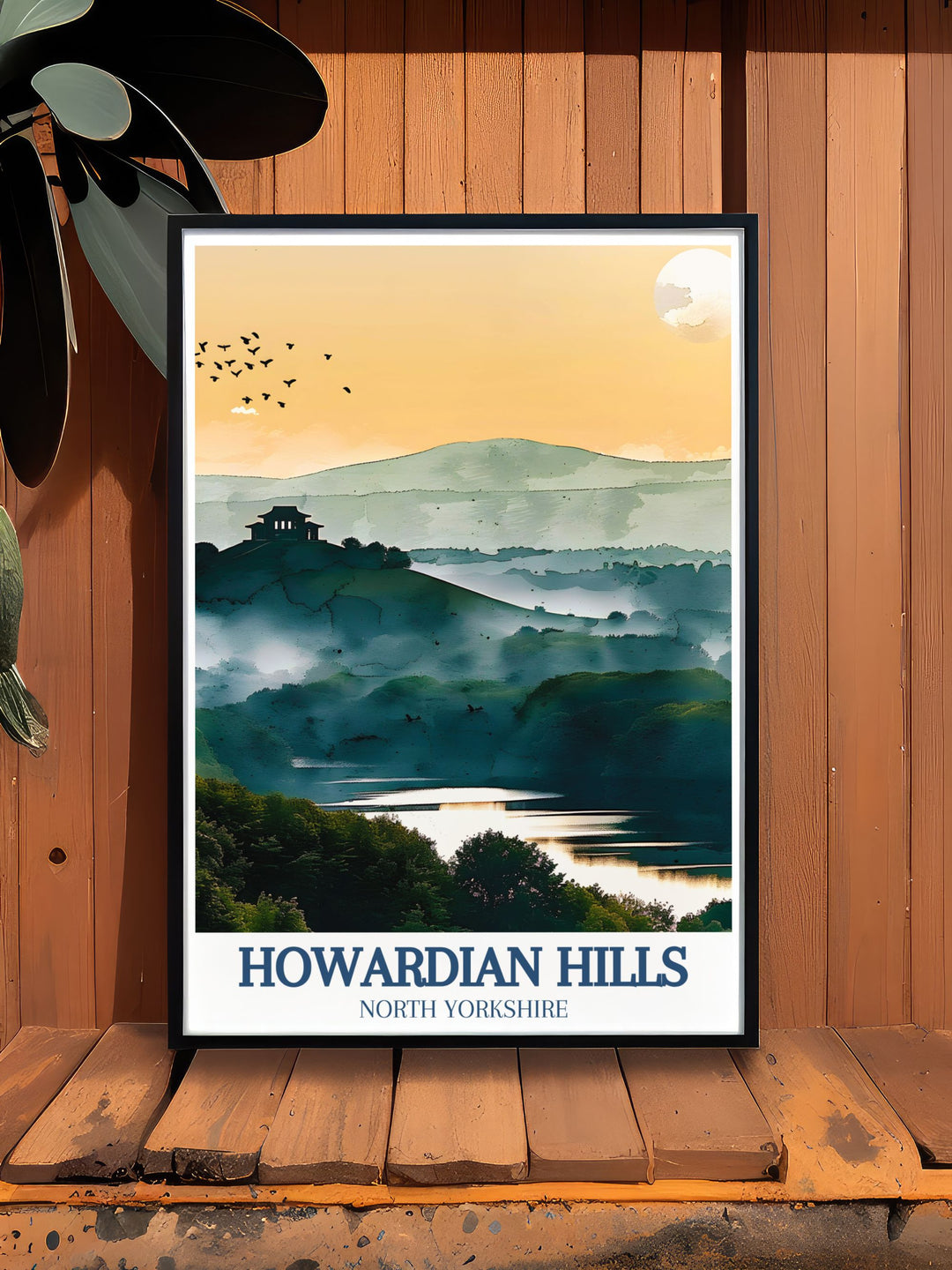 Travel poster depicting the serene landscapes of the Howardian Hills, emphasizing the regions scenic beauty and diverse wildlife. This print captures the essence of North Yorkshires countryside, making it a perfect gift for outdoor adventurers.