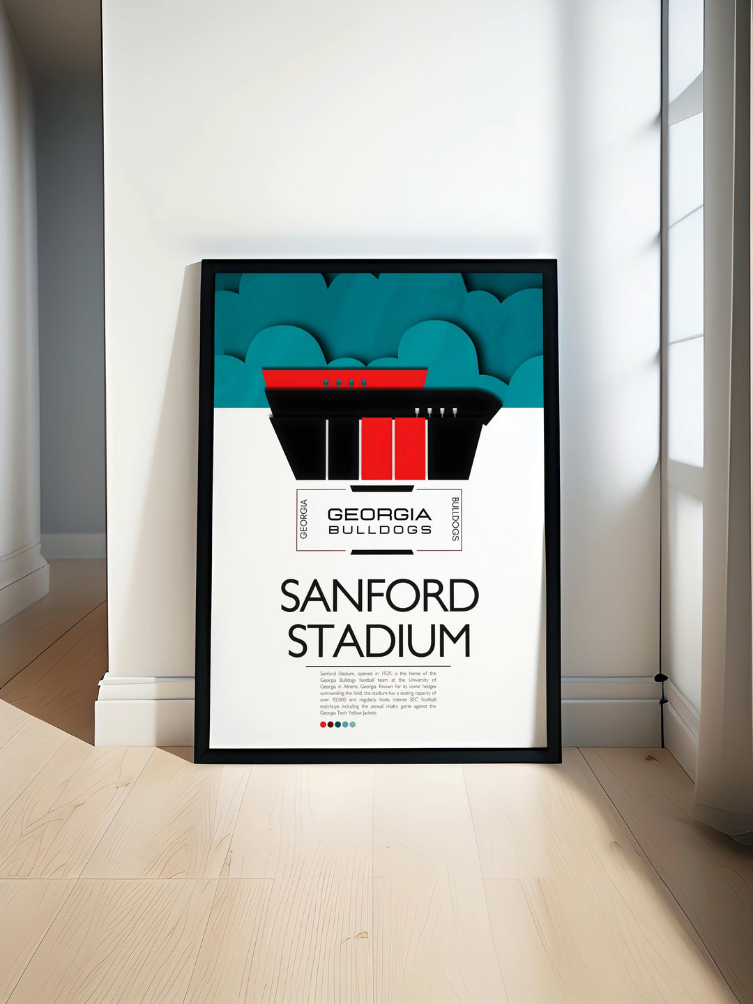 The Georgia Bulldogs art print featuring Touchdown Jesus at Sanford Stadium is a must have for college football fans and a great addition to any dorm room or home decor