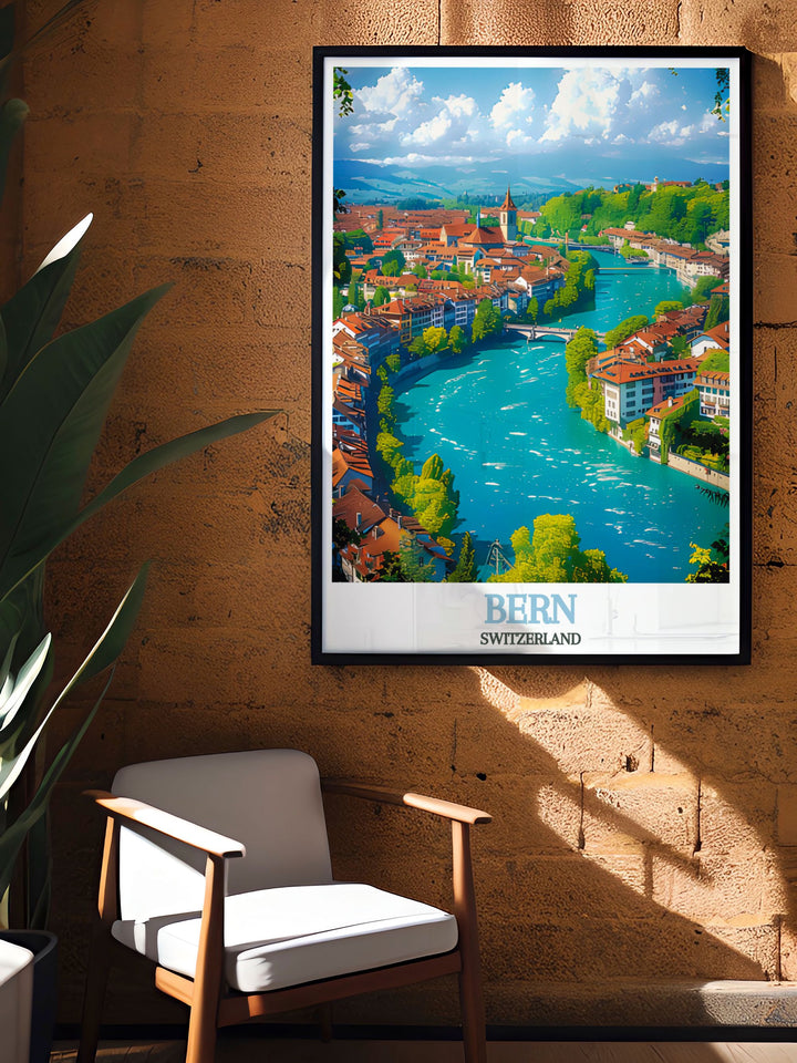 The charm of Bern, with its blend of historical and modern architecture, is brought to life in this poster, offering a piece of Switzerlands rich cultural heritage for your home.