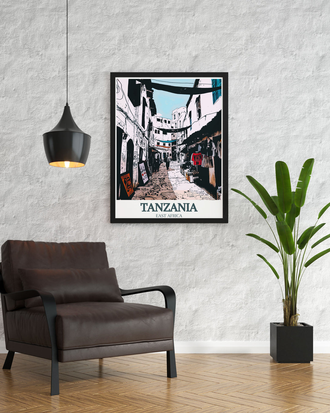 Tanzania Poster featuring the breathtaking Serengeti landscape alongside Unguja Stone Town bringing the beauty of Tanzanian wildlife and history into your living space perfect for safari lovers and travel enthusiasts alike.