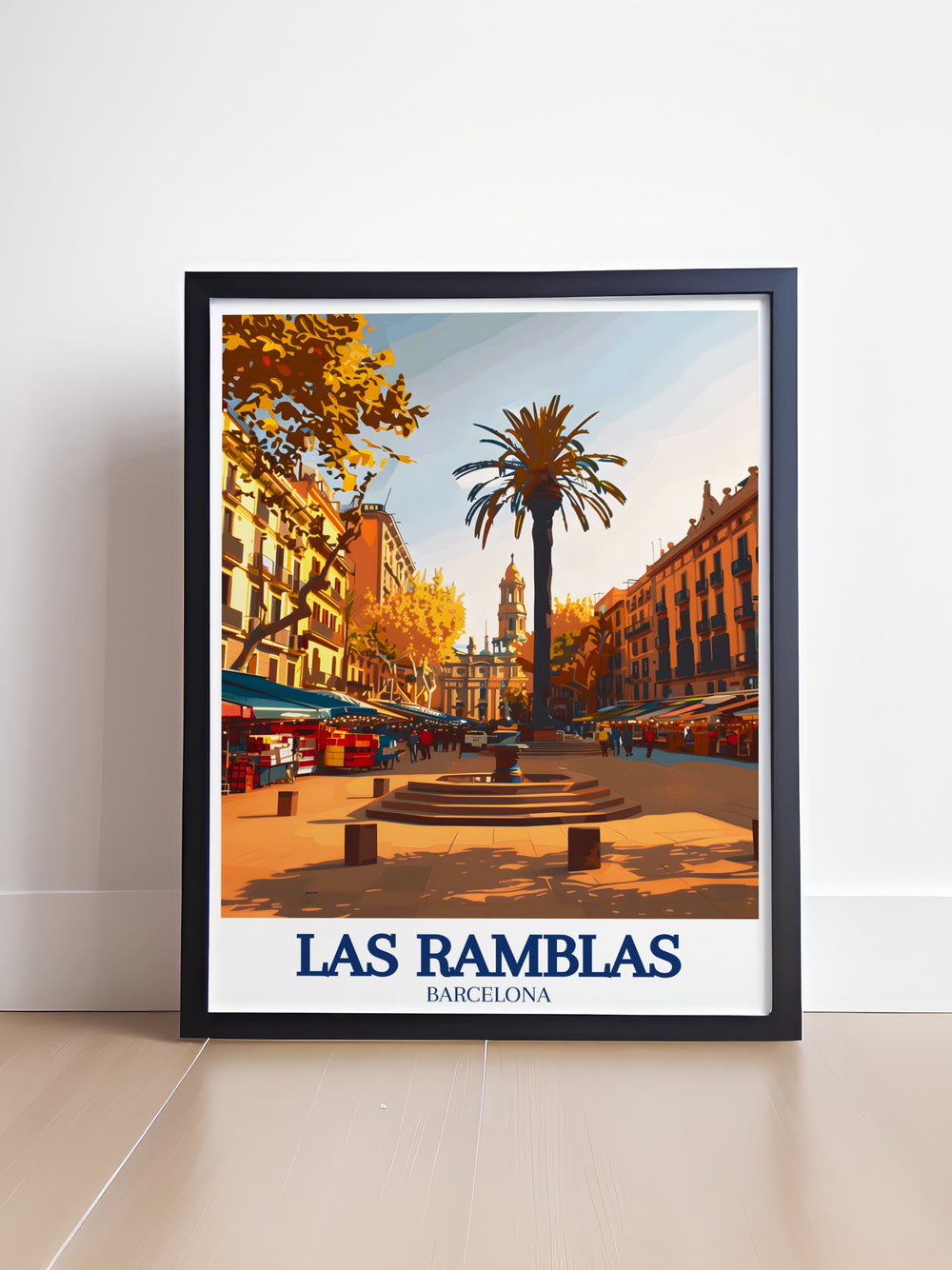 A stunning travel print of La Rambla de Canaletes, offering a detailed view of the famous fountain and surrounding architecture. This framed art piece is a beautiful way to bring the essence of Barcelona into your home, celebrating the lively spirit and cultural heritage of Spain.