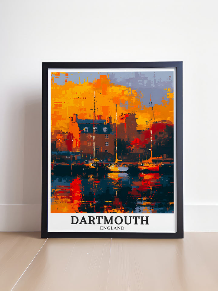 The peaceful flow of the River Dart is elegantly depicted in this travel print. With lush green banks and serene waters, this poster is perfect for nature lovers who want to bring a slice of the English countryside into their home decor.