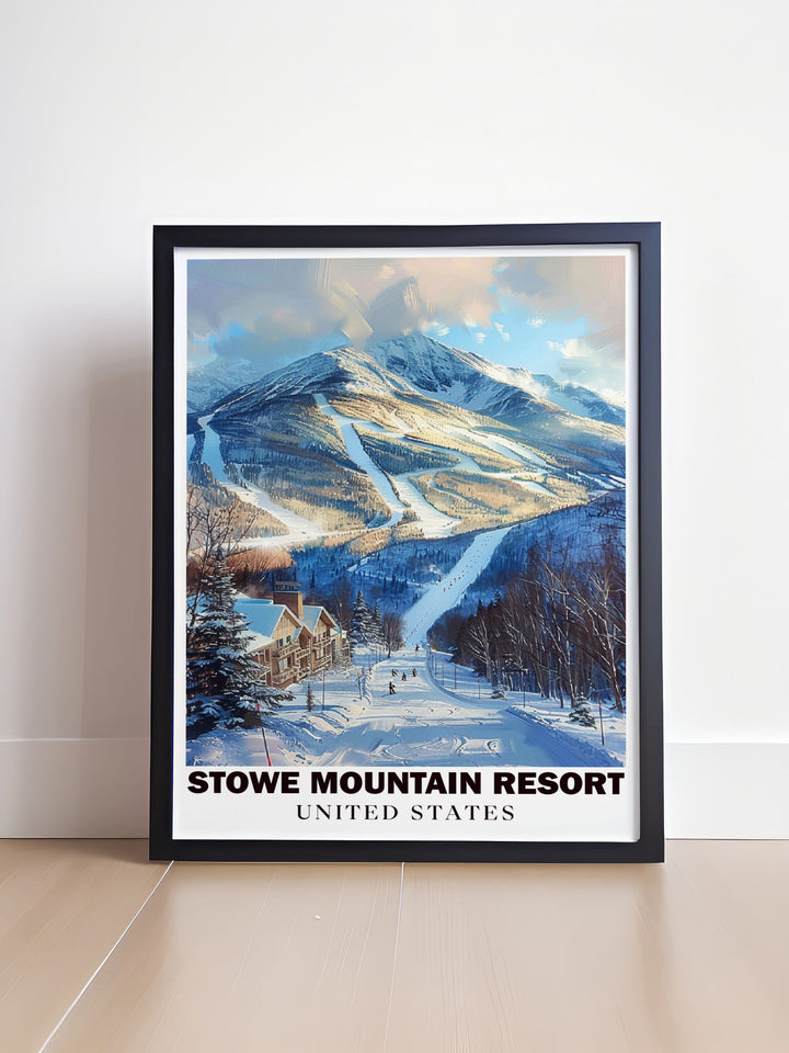 Modern art print of Skii trails at Stowe Ski Resort with Mount Mansfield a perfect gift for ski enthusiasts and nature lovers adding sophistication and natural beauty to any living space