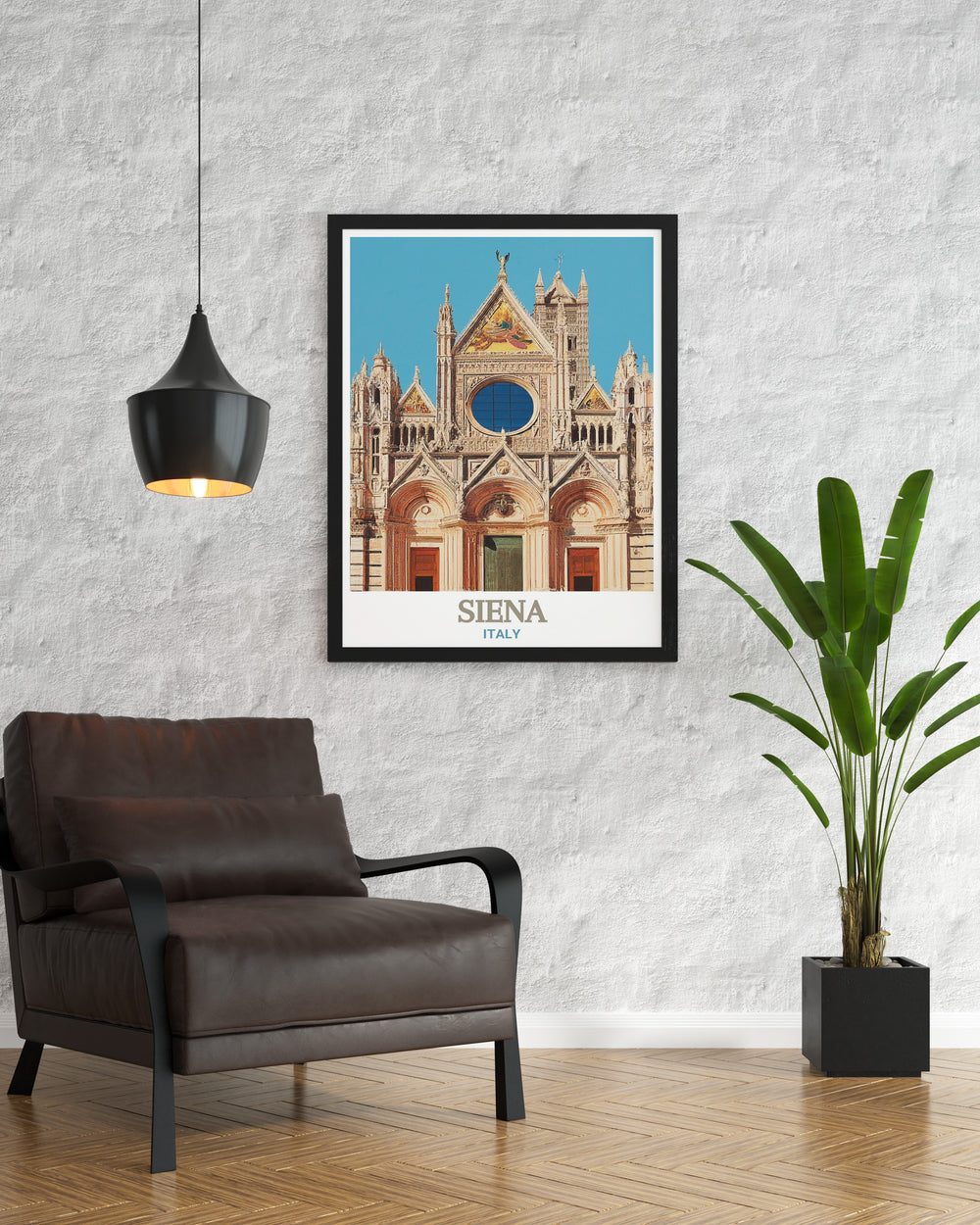 Elegant black and white Siena Art Print showcasing the Siena Cathedral. The fine line detailing of this modern art print highlights the beauty of Sienas architecture making it an ideal choice for adding sophistication to any living space or gifting on special occasions.