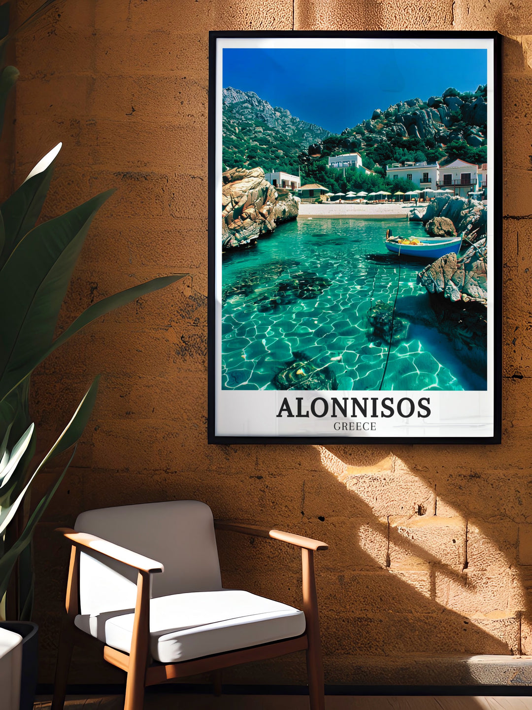 Vrissi beach canvas print highlighting the untouched beauty of this Greek island gem. The print brings a sense of calm and relaxation into your space, making it perfect for any room in need of a peaceful atmosphere.