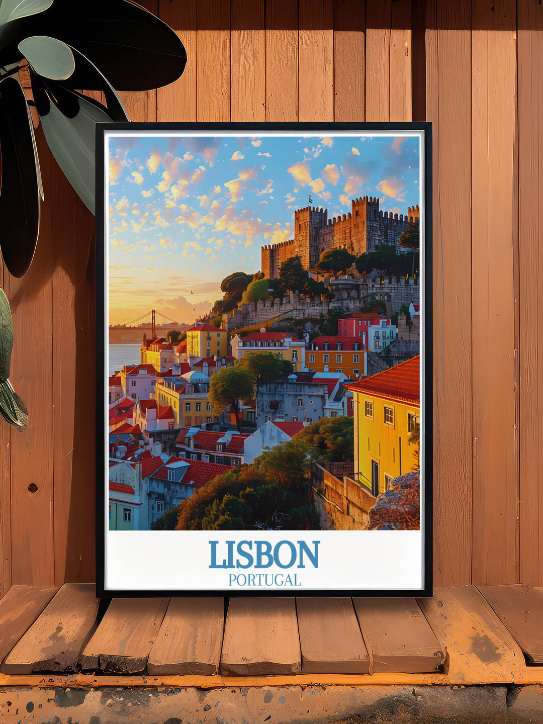 Sao Jorge Castle Artwork capturing the majestic beauty and historical significance of the castle with a modern touch perfect for elegant home decoration and wall decor.