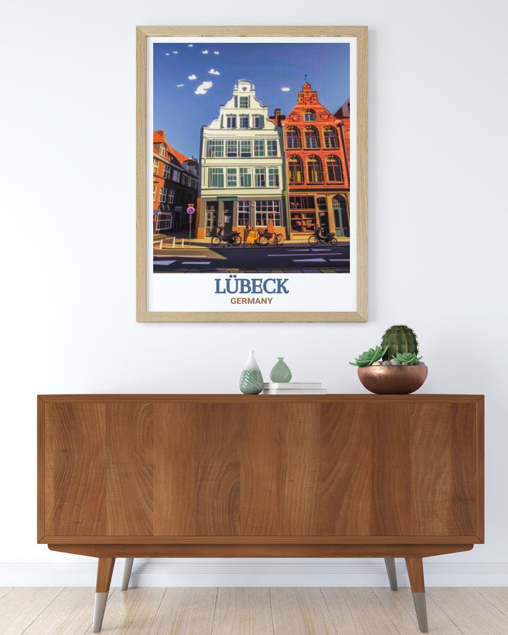 Beautifully crafted Lubeck art print showcasing Buddenbrook House this Germany wall art is perfect for those who love German history and architecture an elegant addition to any room that celebrates the cultural heritage of Lubeck with stunning detail