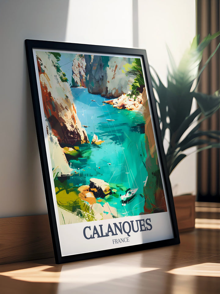 Enhance your home decor with the stunning travel prints of Calanque dEnVau and Calanque de Morgiou capturing the essence of Mediterranean elegance perfect for any room in your home or as a thoughtful France souvenir.