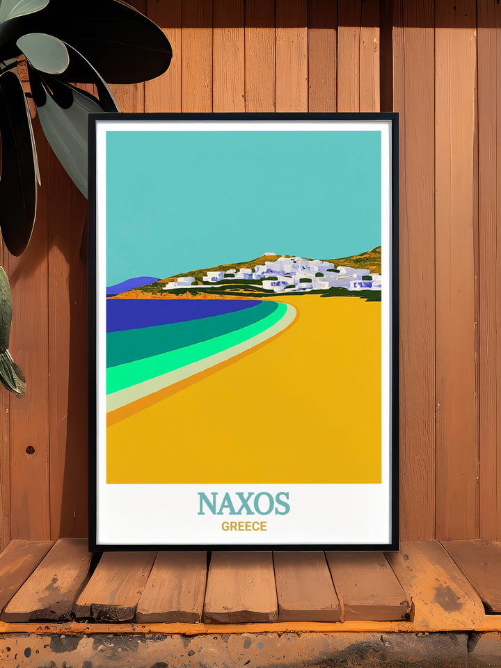 Naxos Art Print of Agios Georgios Beach in Naxos Greece a captivating piece for those who love travel and adventure perfect for decorating your home with a piece of the Mediterranean this artwork brings the serene beauty of Greece into any room