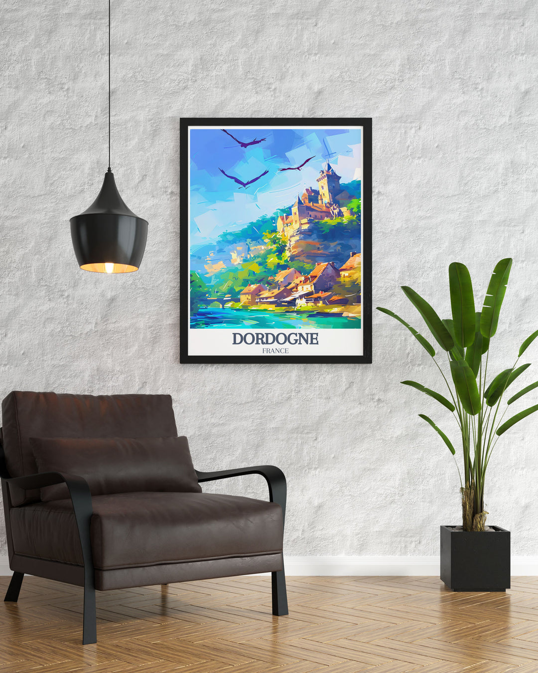 Beautiful Dordogne travel gift with a detailed illustration of Chateau de Beynac and La Roque Gageac perfect for those who love French history and scenic views