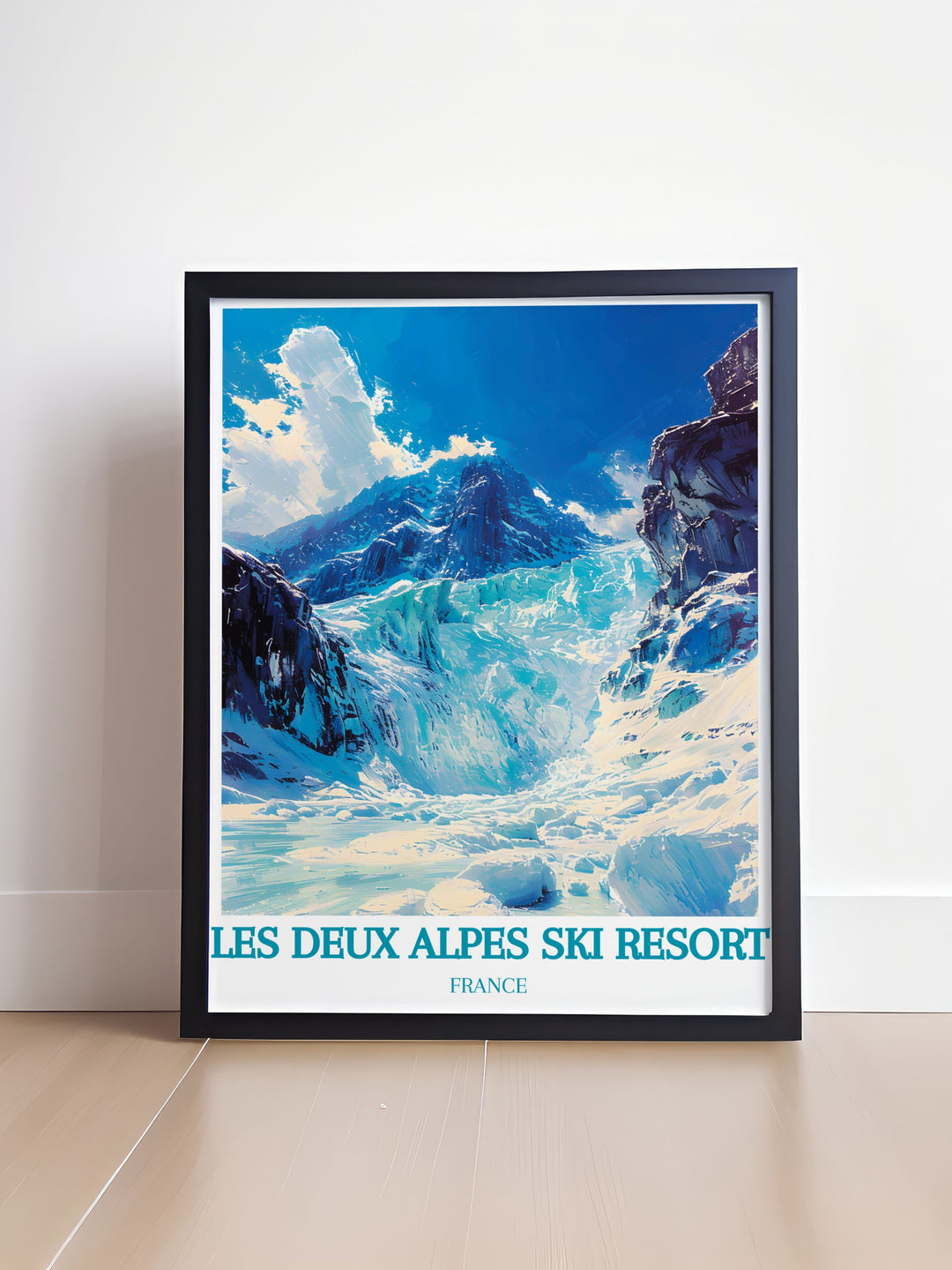 This detailed poster of Les Deux Alpes Ski Resort illustrates the expansive ski area and dynamic atmosphere, making it an excellent addition to any skiers art collection.