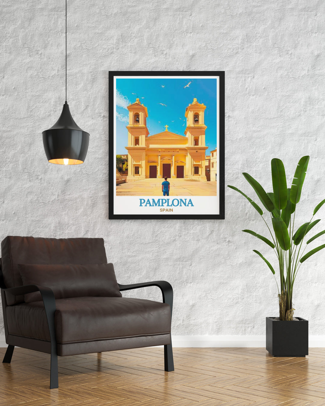 Pamplona Cathedral stands as a symbol of Spanish heritage and this Pamplona Travel Art captures its beauty perfectly. This Spain travel print is an excellent addition to any wall decor collection offering a glimpse into the rich history and culture of Pamplona Spain.