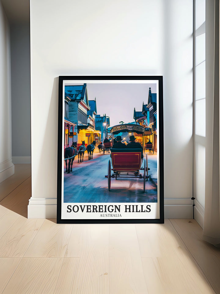 Stunning Main Street wall art from Sovereign Hill, showcasing the vibrant life of a 19th century goldfields town, ideal for those seeking to add a touch of historical charm to their decor