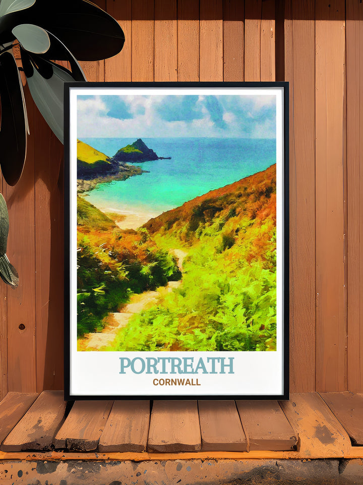 Portreath, a quiet village on Cornwalls north coast, is celebrated for its stunning natural beauty and peaceful atmosphere. This print showcases the villages picturesque setting, from the tranquil harbor to the scenic coastline. A wonderful addition to any room, this artwork brings the charm of Cornwall into your home.