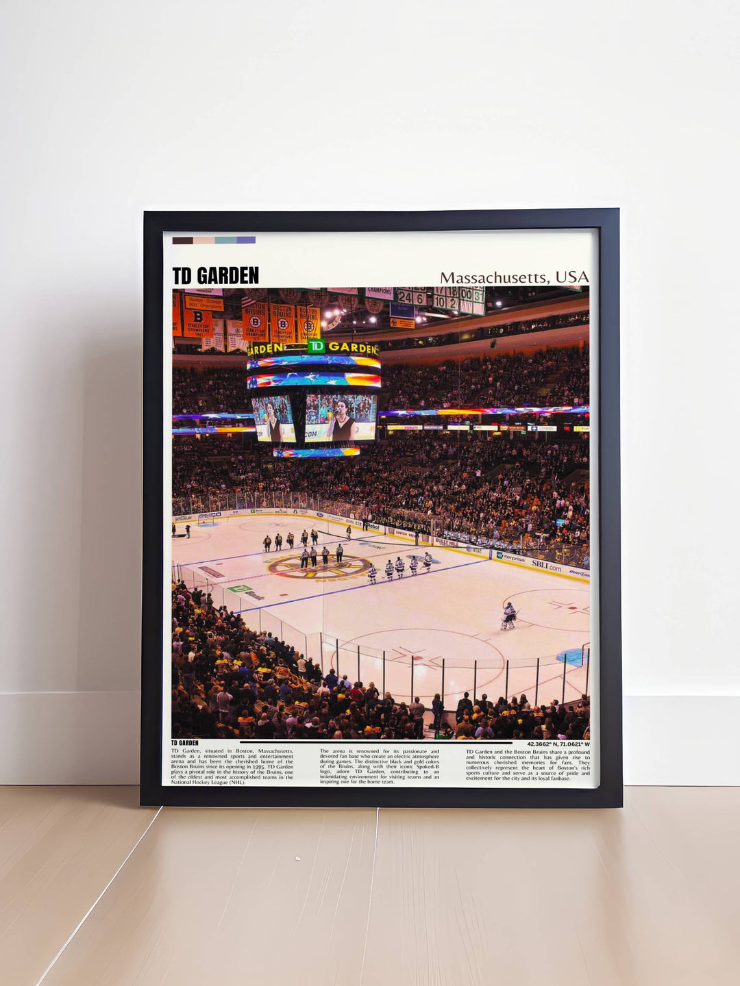 TD Garden Poster showcasing Boston Celtics stars Jaylen Brown Marcus Smart and legends like Paul Pierce in a vibrant retro NBA design