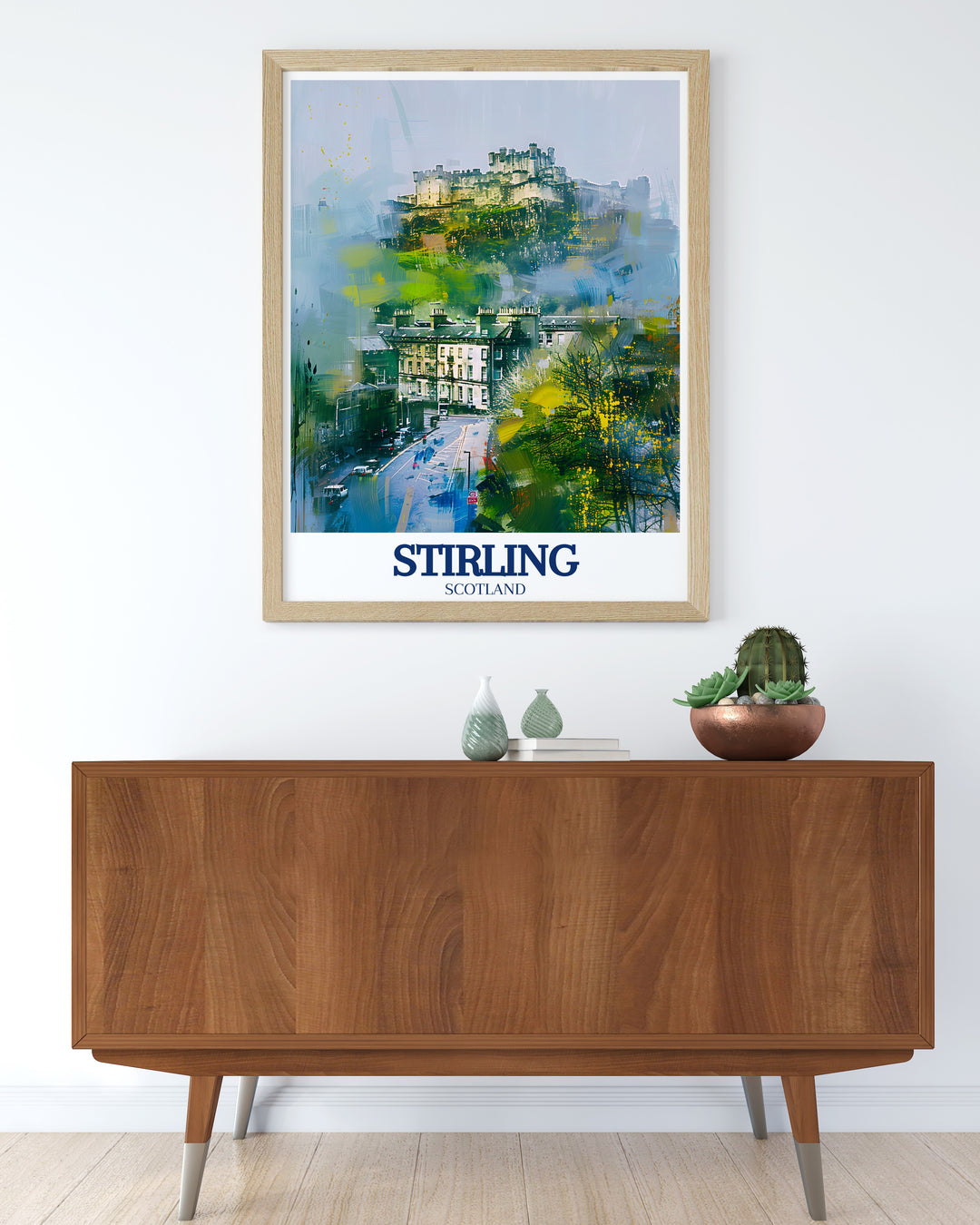 This stunning travel poster of Stirling Castle and Stirling Hill offers a glimpse into Scotlands storied past. The vibrant artwork highlights the beauty of the landscape and architecture, making it an ideal addition to any room or a thoughtful gift for history lovers.