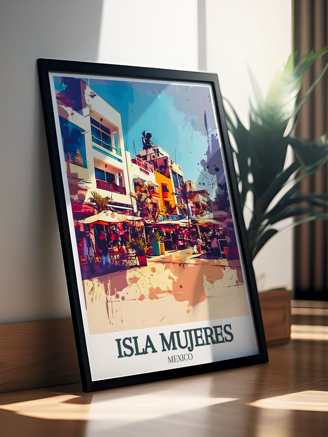 Stunning Isla Mujeres art print depicting the iconic streets of Centro, Avenida Miguel Hidalgo perfect for adding sophistication and urban charm to your home decor collection.