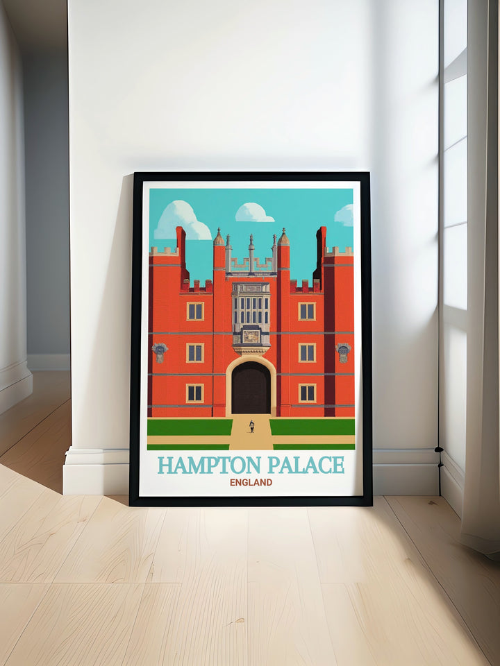 The Hampton Palace framed art brings the rich history of England into your home. Featuring a beautifully detailed image of the palace, this framed artwork is perfect for history enthusiasts and admirers of classic architecture. It adds a regal charm to any room while preserving the beauty of British heritage.