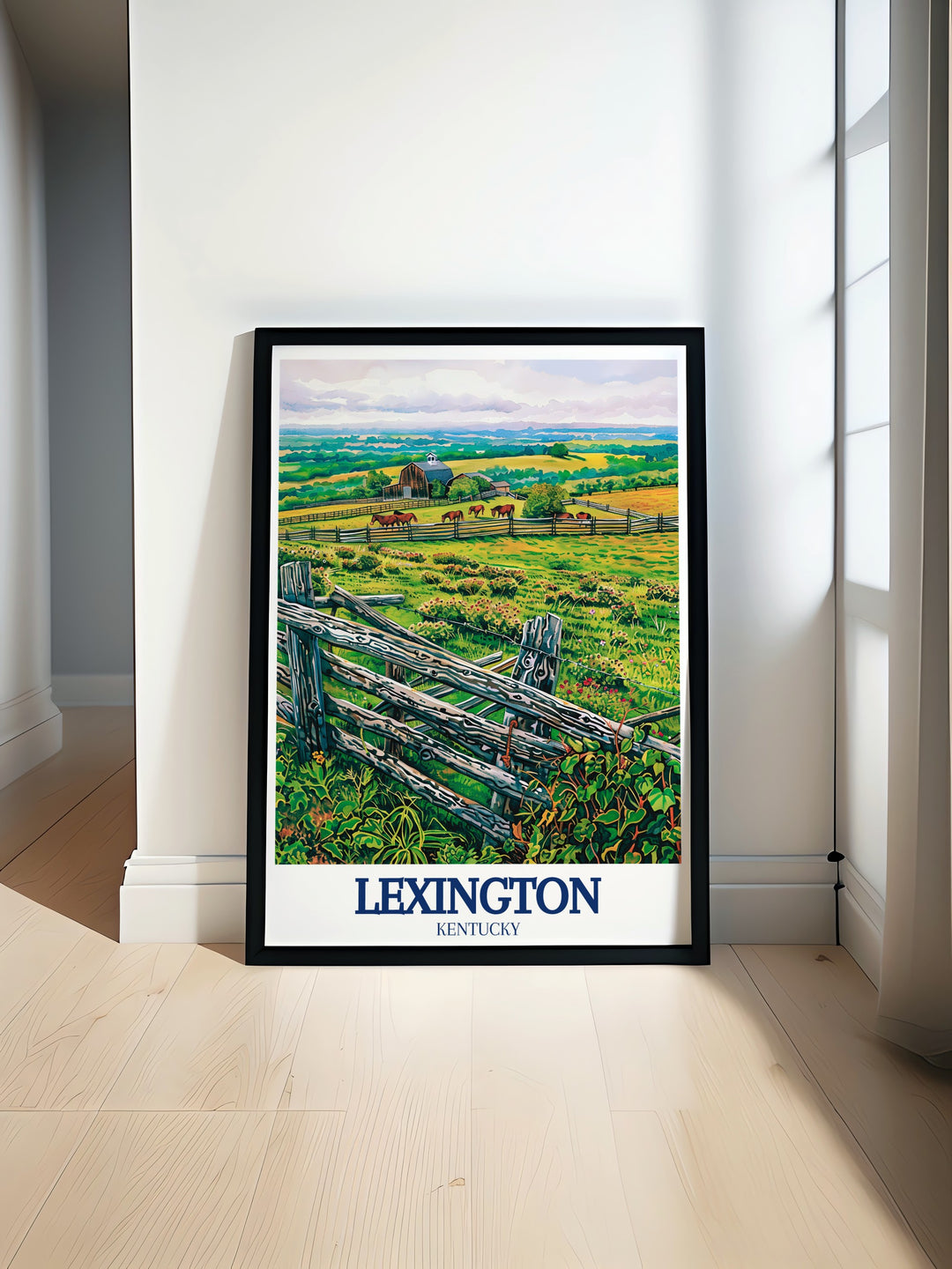 Beautiful Lexington Kentucky wall art featuring the Lexington skyline and Walk Across Kentucky Bluegrass region perfect for decorating any room