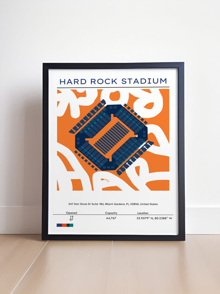 Elevate your home decor with a vintage poster of Hard Rock Stadium featuring Miami Dolphins and Miami Hurricanes a perfect gift for football enthusiasts