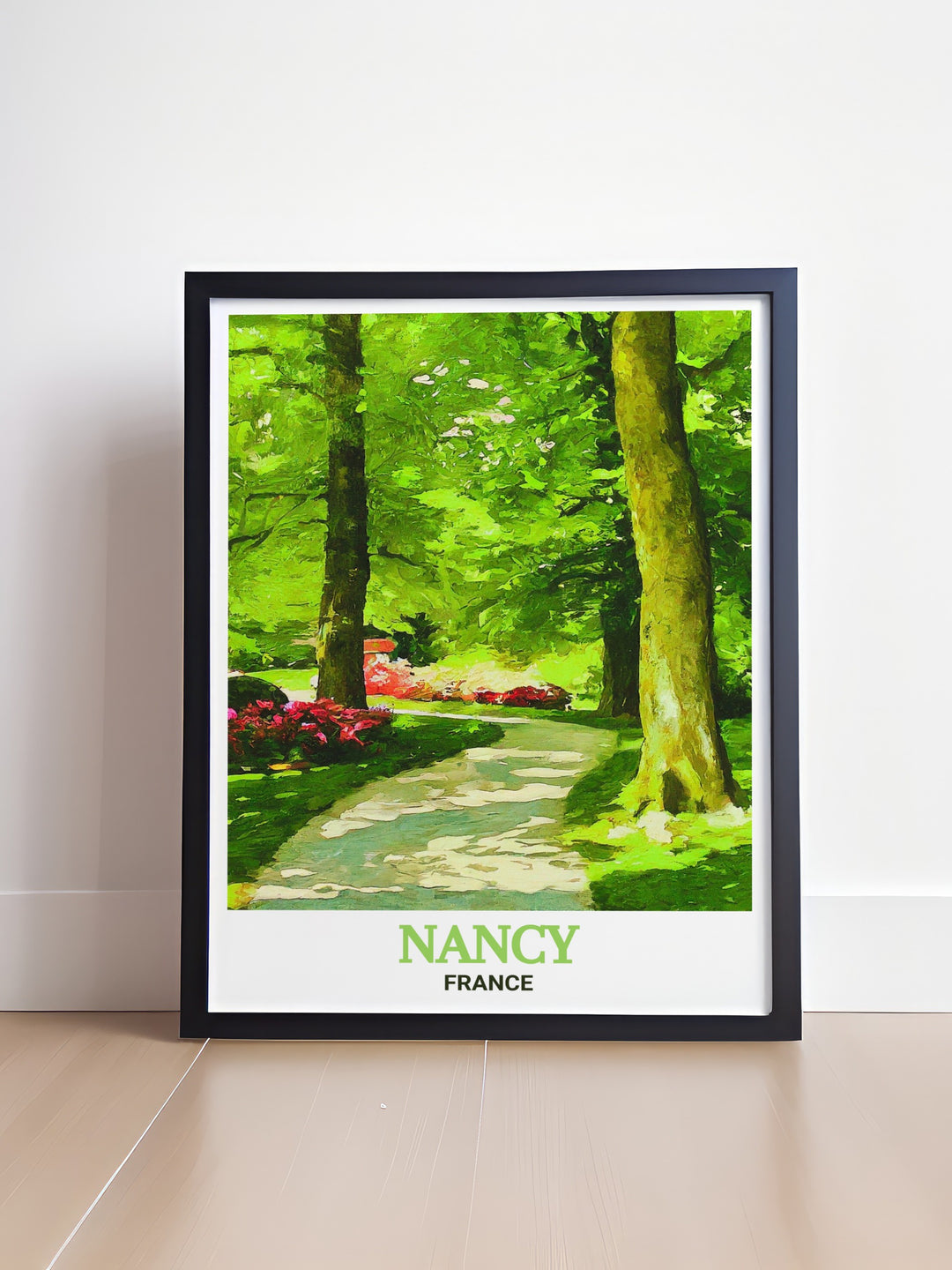 Nancy travel art depicting the iconic Parc de la Pépinière, a lush green oasis in one of Frances most historic cities, ideal for travel enthusiasts.